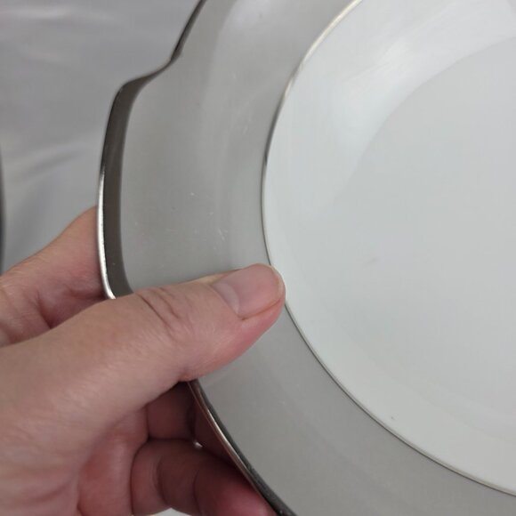 Sango Plantina Round Serving Bowl 9 Inch White with Gray Band & Platinum Trim - Picture 6 of 11